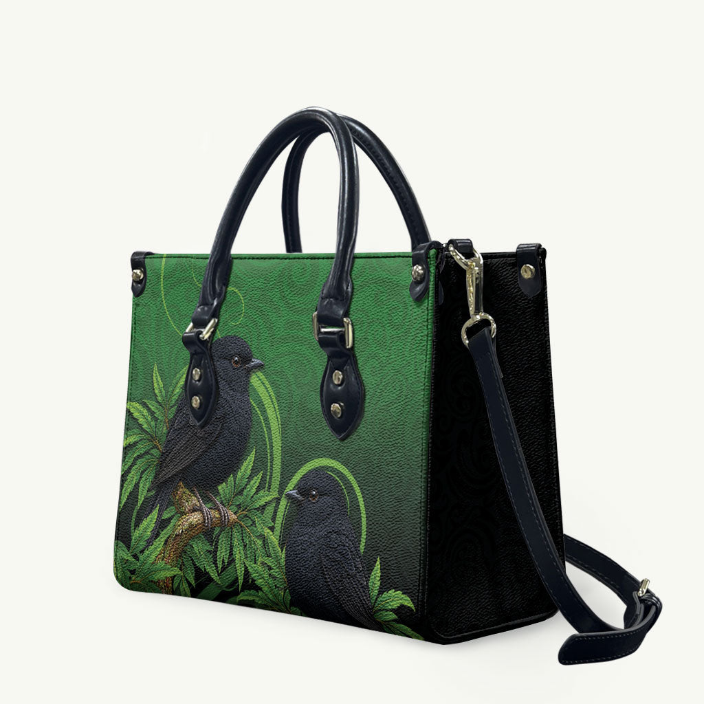 New Zealand Black Robin Leather Bag Karure Maori Koru Art Tattoo