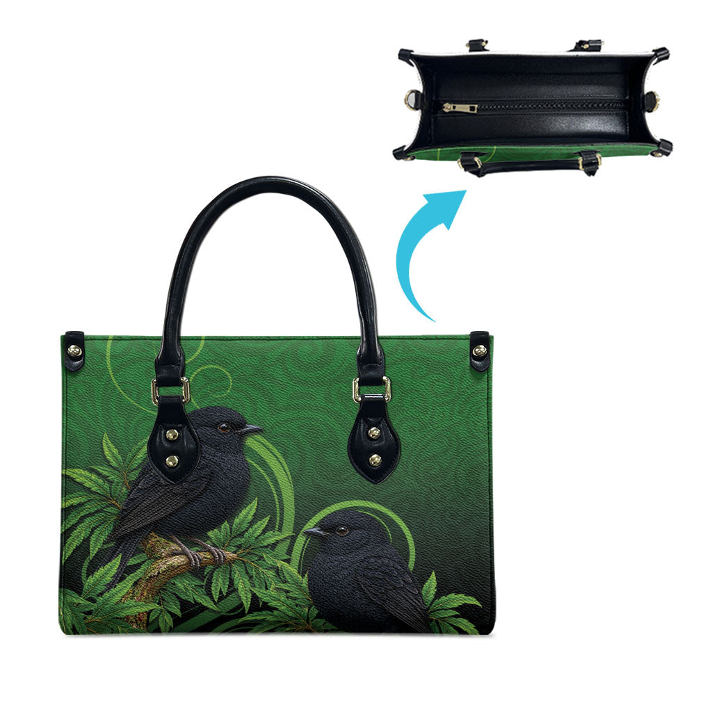 New Zealand Black Robin Leather Bag Karure Maori Koru Art Tattoo