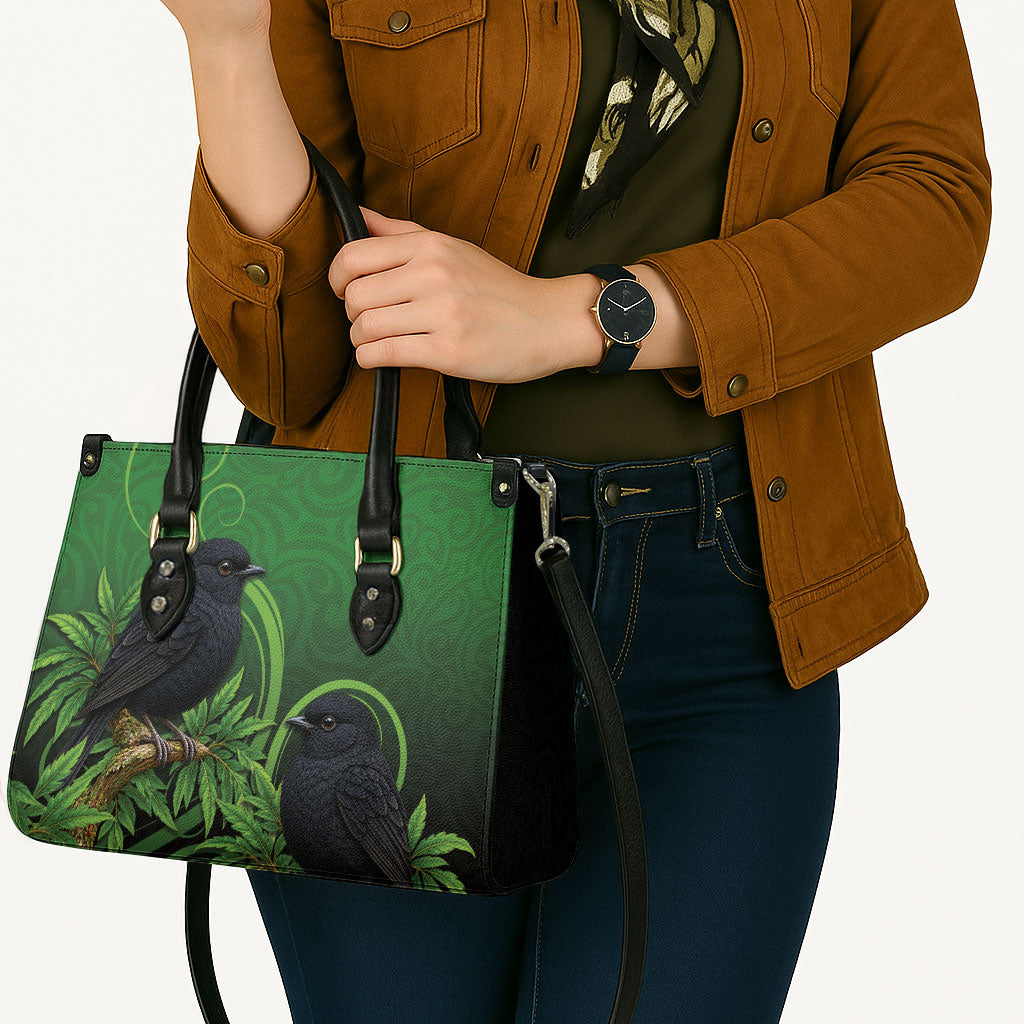 New Zealand Black Robin Leather Bag Karure Maori Koru Art Tattoo
