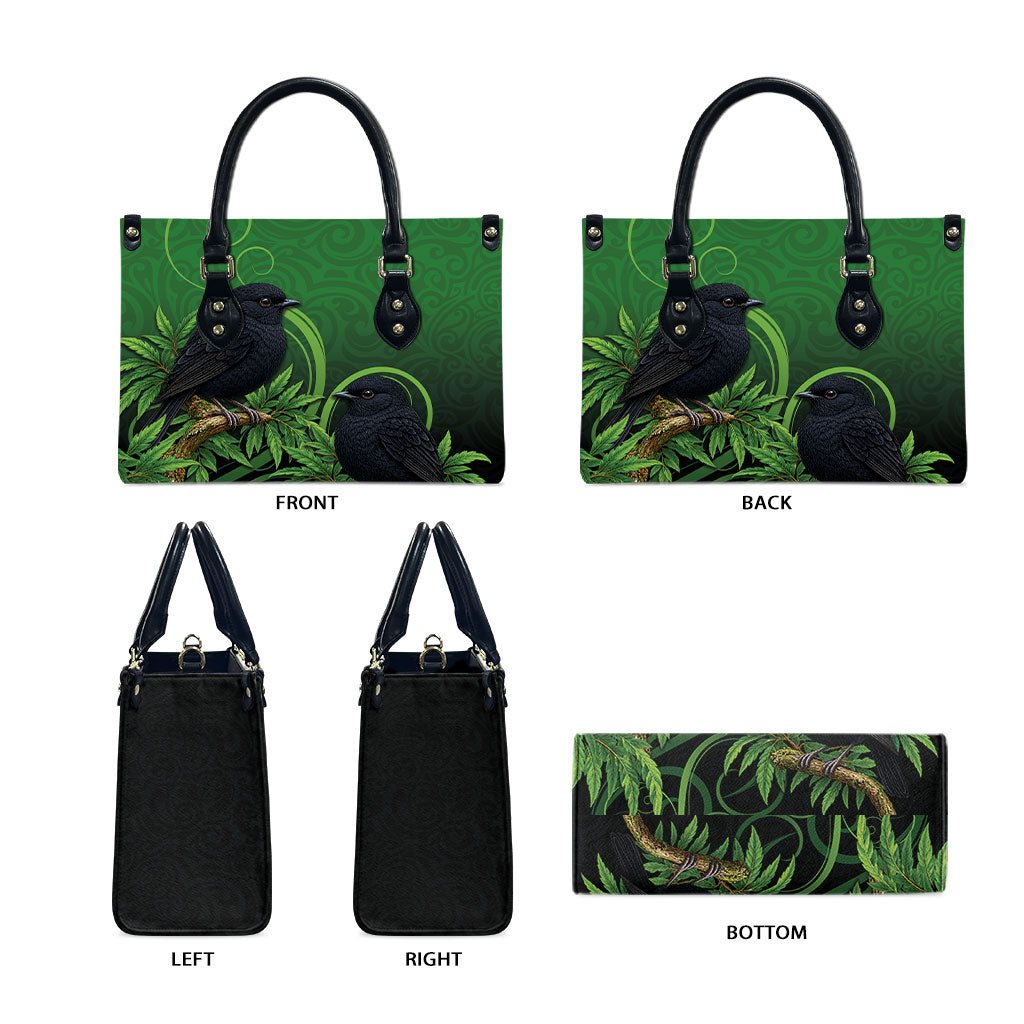 New Zealand Black Robin Leather Bag Karure Maori Koru Art Tattoo