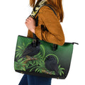 New Zealand Black Robin Leather Tote Bag Karure Maori Koru Art Tattoo