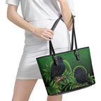 New Zealand Black Robin Leather Tote Bag Karure Maori Koru Art Tattoo
