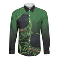 New Zealand Black Robin Long Sleeve Button Shirt Karure Maori Koru Art Tattoo