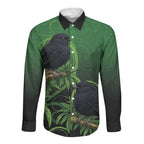 New Zealand Black Robin Long Sleeve Button Shirt Karure Maori Koru Art Tattoo