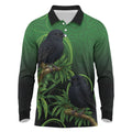 New Zealand Black Robin Long Sleeve Polo Shirt Karure Maori Koru Art Tattoo