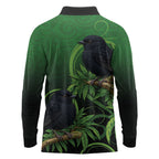 New Zealand Black Robin Long Sleeve Polo Shirt Karure Maori Koru Art Tattoo