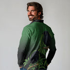 New Zealand Black Robin Long Sleeve Polo Shirt Karure Maori Koru Art Tattoo