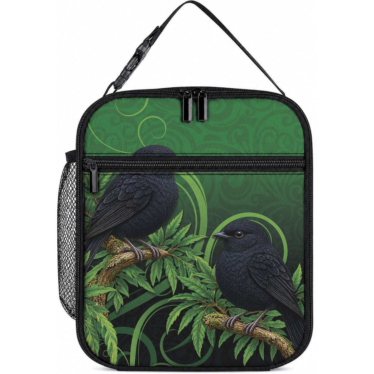 New Zealand Black Robin Lunch Bag Karure Maori Koru Art Tattoo