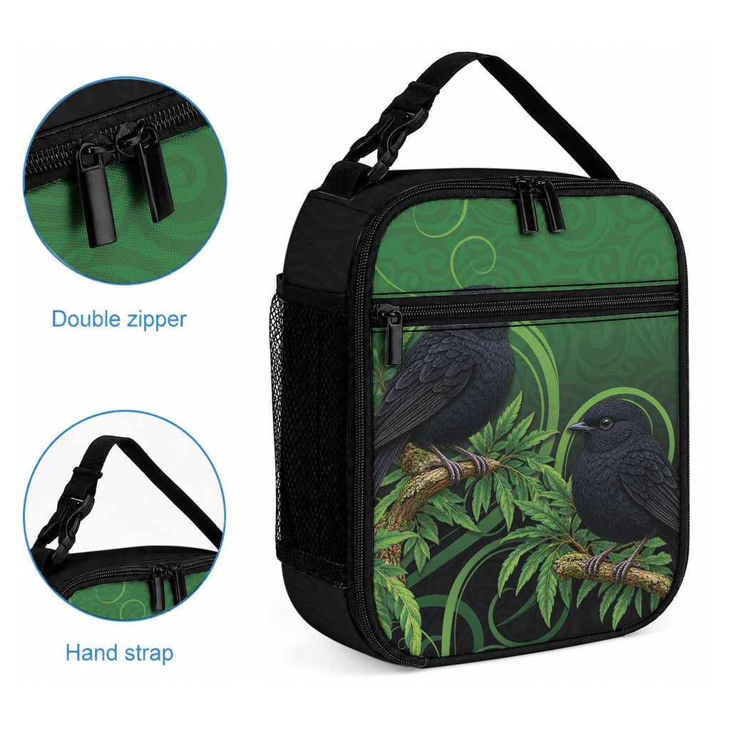 New Zealand Black Robin Lunch Bag Karure Maori Koru Art Tattoo