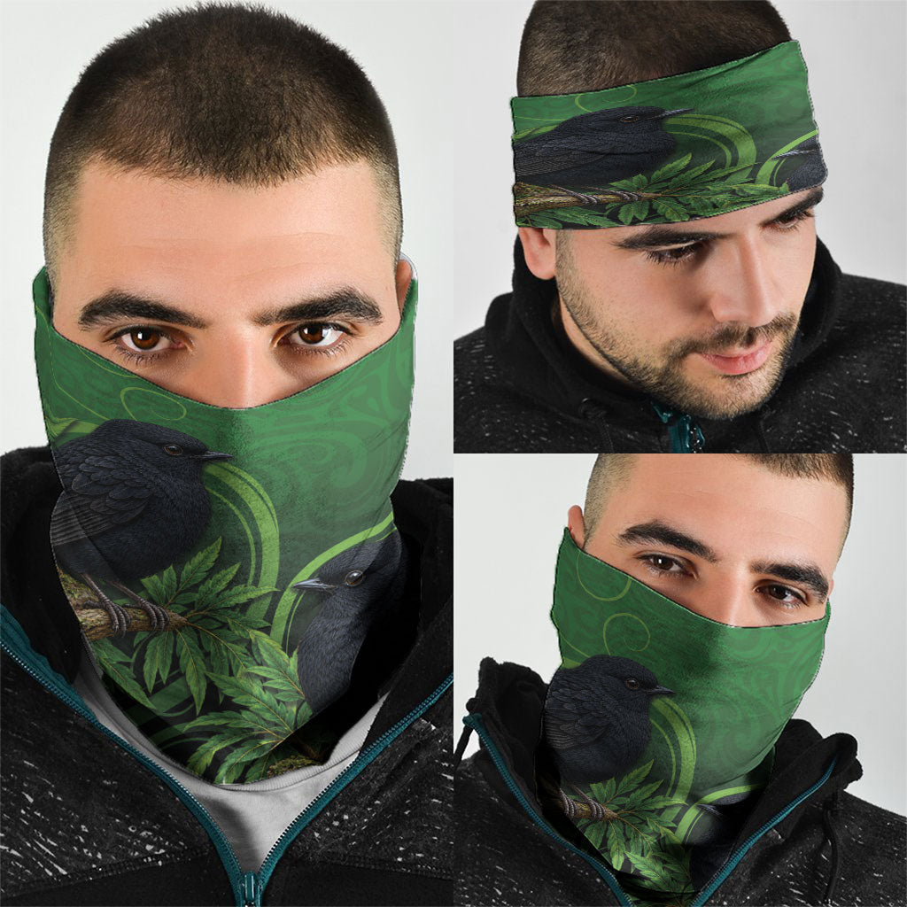 New Zealand Black Robin Neck Gaiter Karure Maori Koru Art Tattoo