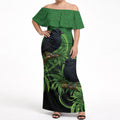 New Zealand Black Robin Off Shoulder Maxi Dress Karure Maori Koru Art Tattoo