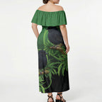 New Zealand Black Robin Off Shoulder Maxi Dress Karure Maori Koru Art Tattoo