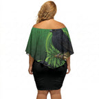 New Zealand Black Robin Off Shoulder Short Dress Karure Maori Koru Art Tattoo