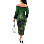 New Zealand Black Robin Off The Shoulder Long Sleeve Dress Karure Maori Koru Art Tattoo