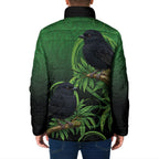 New Zealand Black Robin Padded Jacket Karure Maori Koru Art Tattoo