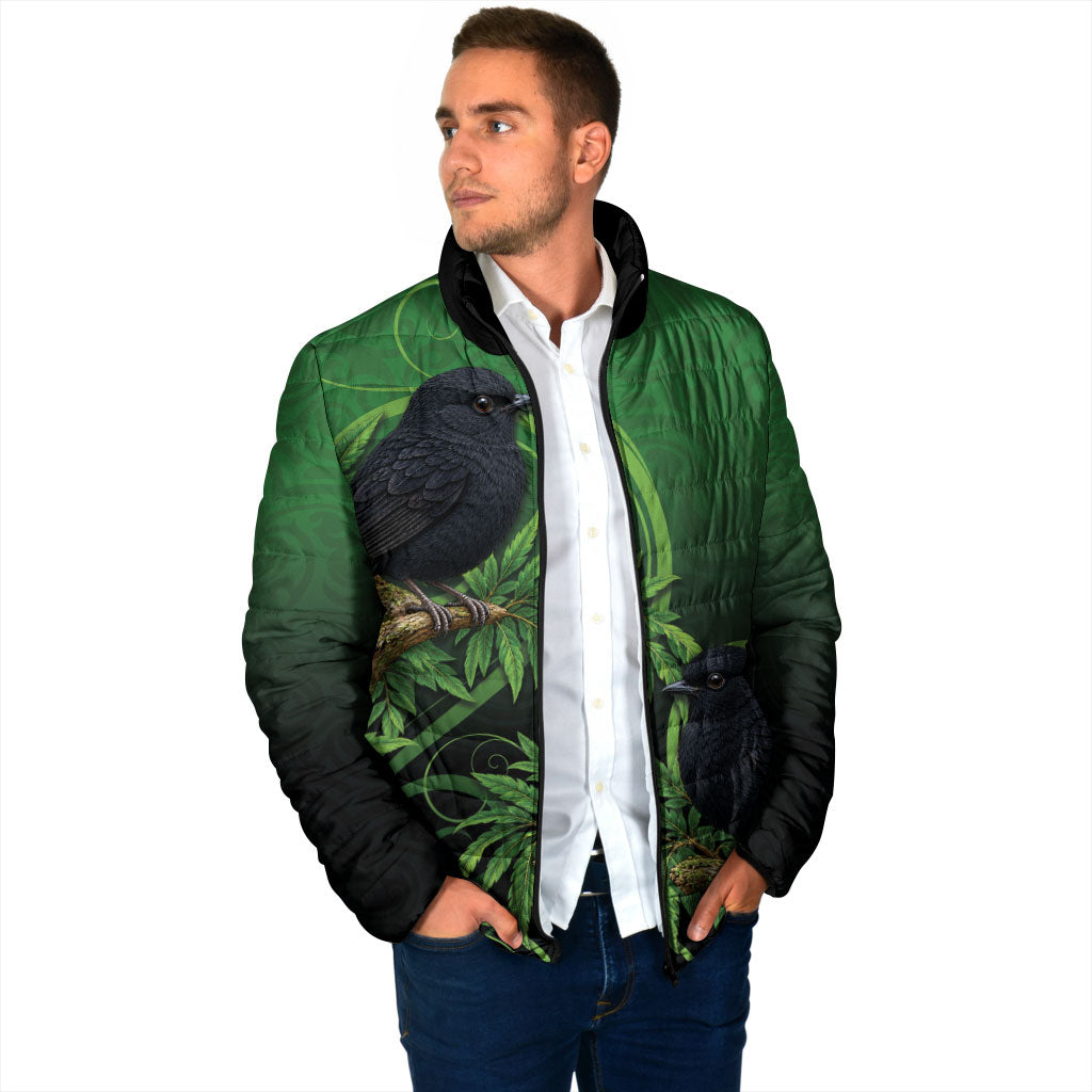 New Zealand Black Robin Padded Jacket Karure Maori Koru Art Tattoo