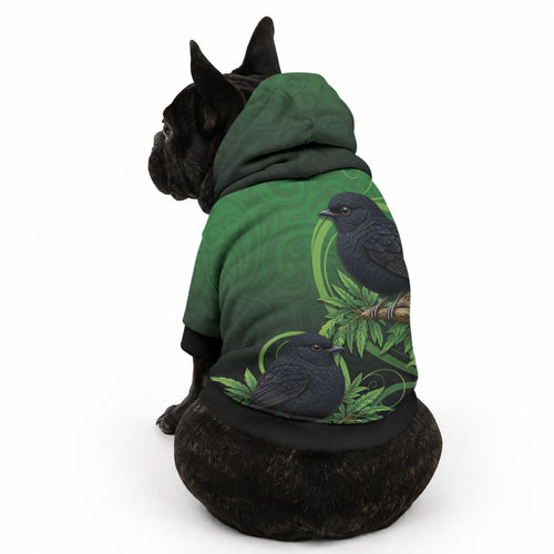 New Zealand Black Robin Pet Hoodie Karure Maori Koru Art Tattoo