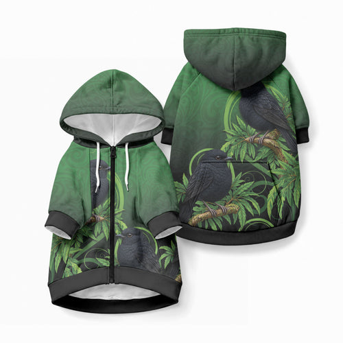New Zealand Black Robin Pet Hoodie Karure Maori Koru Art Tattoo