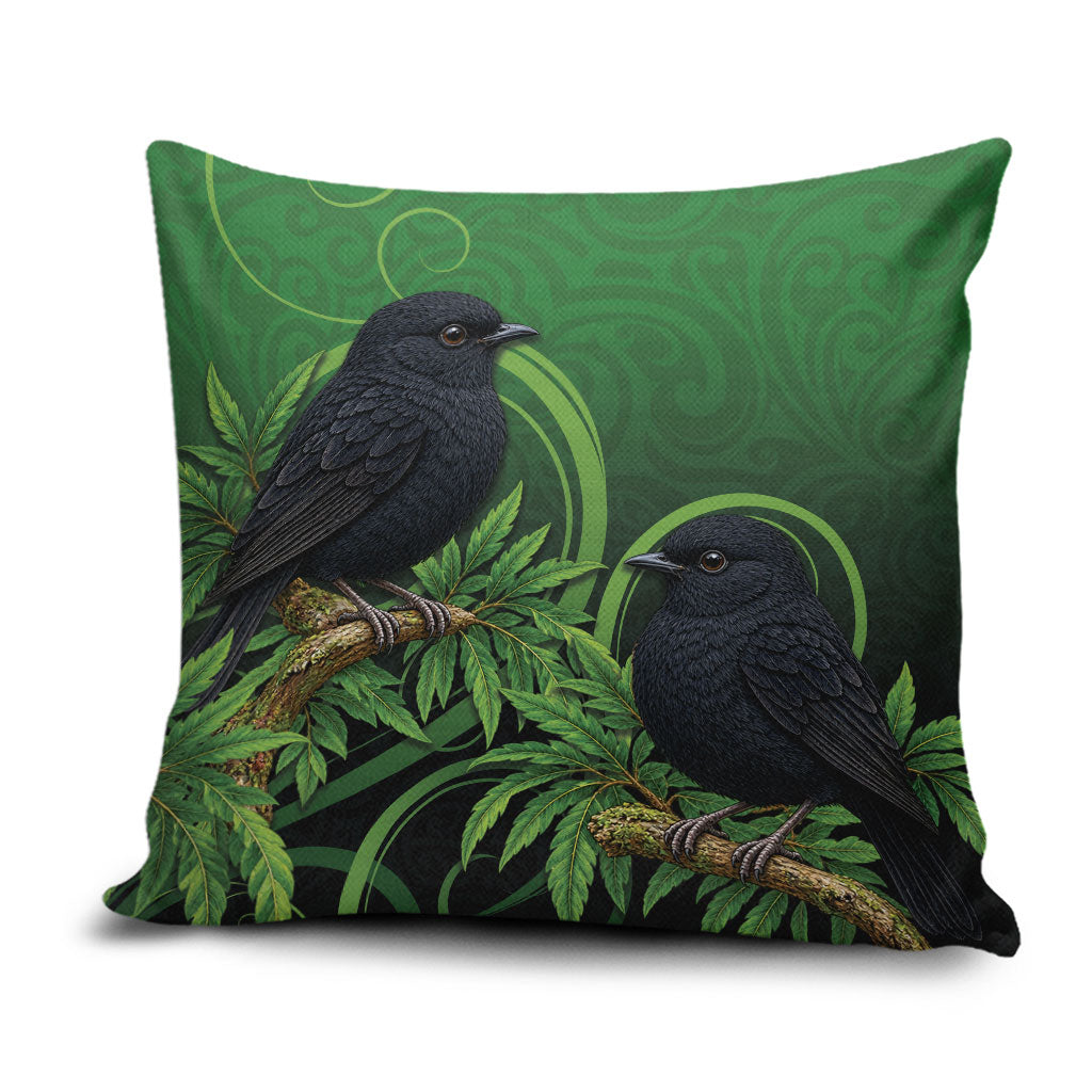 New Zealand Black Robin Pillow Cover Karure Maori Koru Art Tattoo