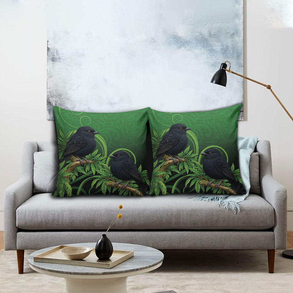 New Zealand Black Robin Pillow Cover Karure Maori Koru Art Tattoo