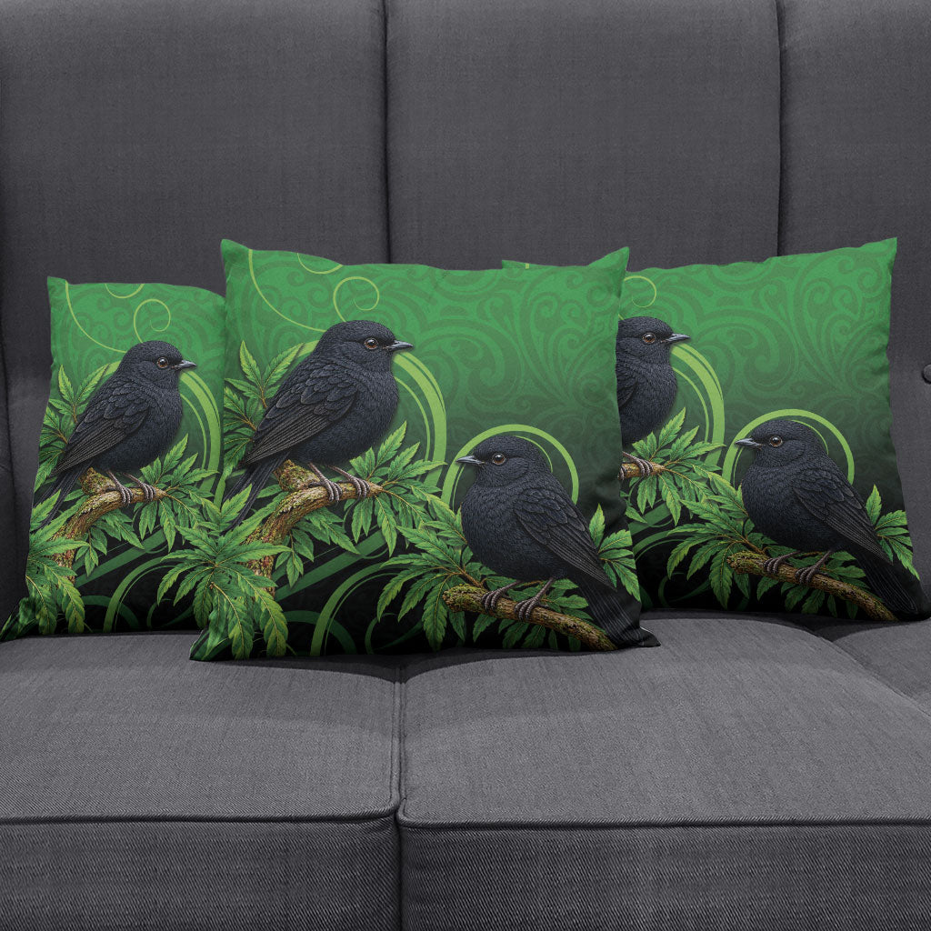 New Zealand Black Robin Pillow Cover Karure Maori Koru Art Tattoo
