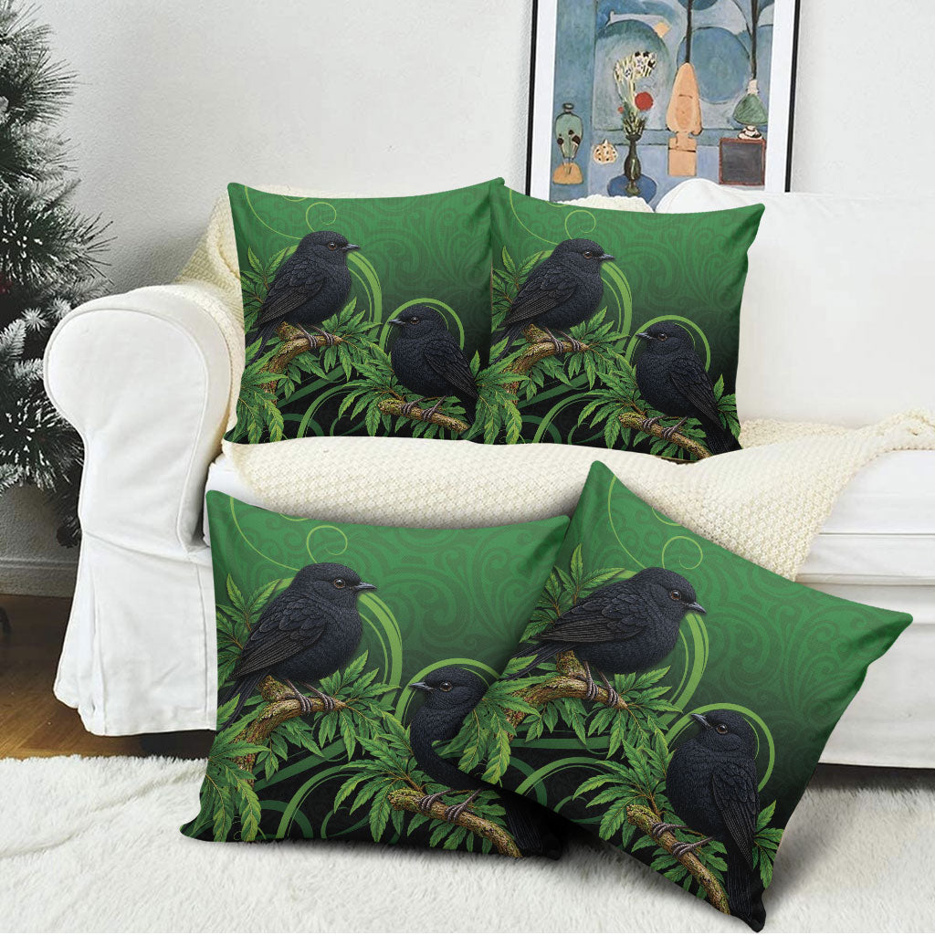New Zealand Black Robin Pillow Cover Karure Maori Koru Art Tattoo