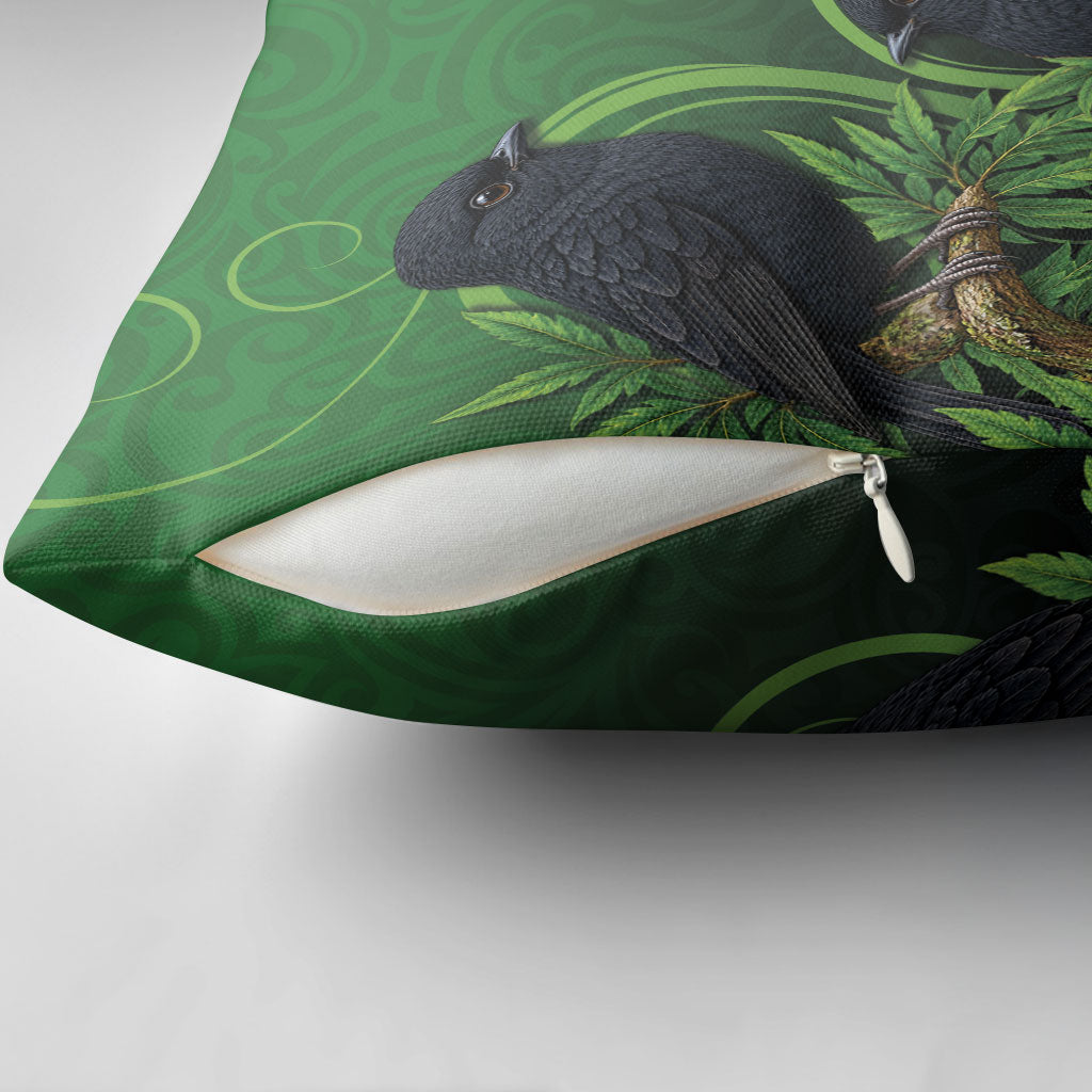 New Zealand Black Robin Pillow Cover Karure Maori Koru Art Tattoo