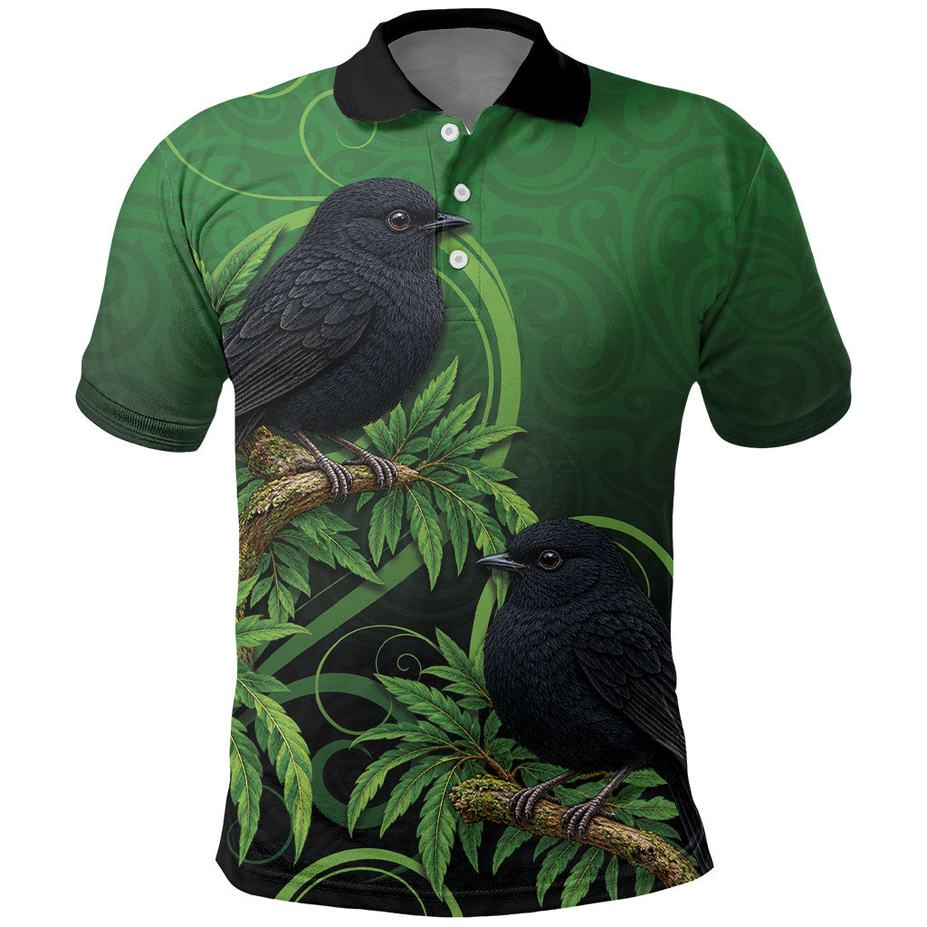 New Zealand Black Robin Polo Shirt Karure Maori Koru Art Tattoo