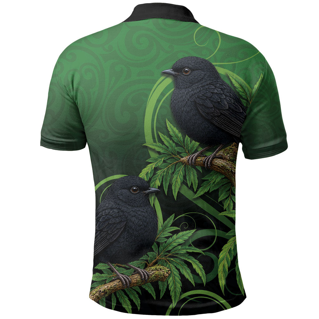 New Zealand Black Robin Polo Shirt Karure Maori Koru Art Tattoo