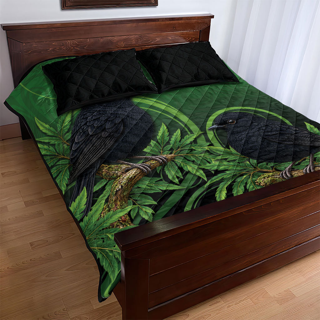 New Zealand Black Robin Quilt Bed Set Karure Maori Koru Art Tattoo