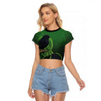 New Zealand Black Robin Raglan Cropped T Shirt Karure Maori Koru Art Tattoo