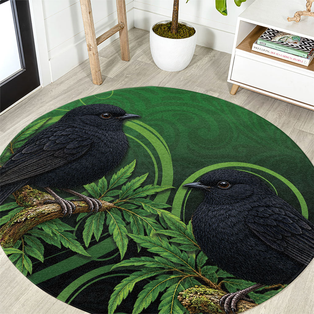 New Zealand Black Robin Round Carpet Karure Maori Koru Art Tattoo