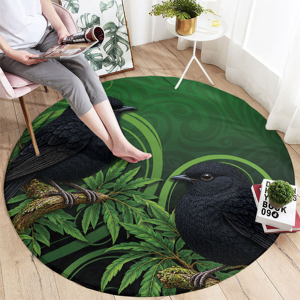 New Zealand Black Robin Round Carpet Karure Maori Koru Art Tattoo