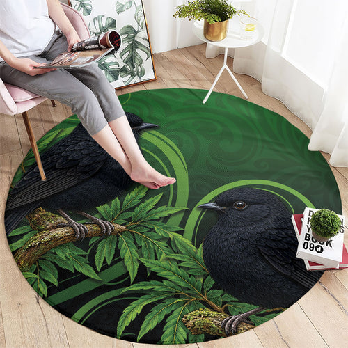 New Zealand Black Robin Round Carpet Karure Maori Koru Art Tattoo