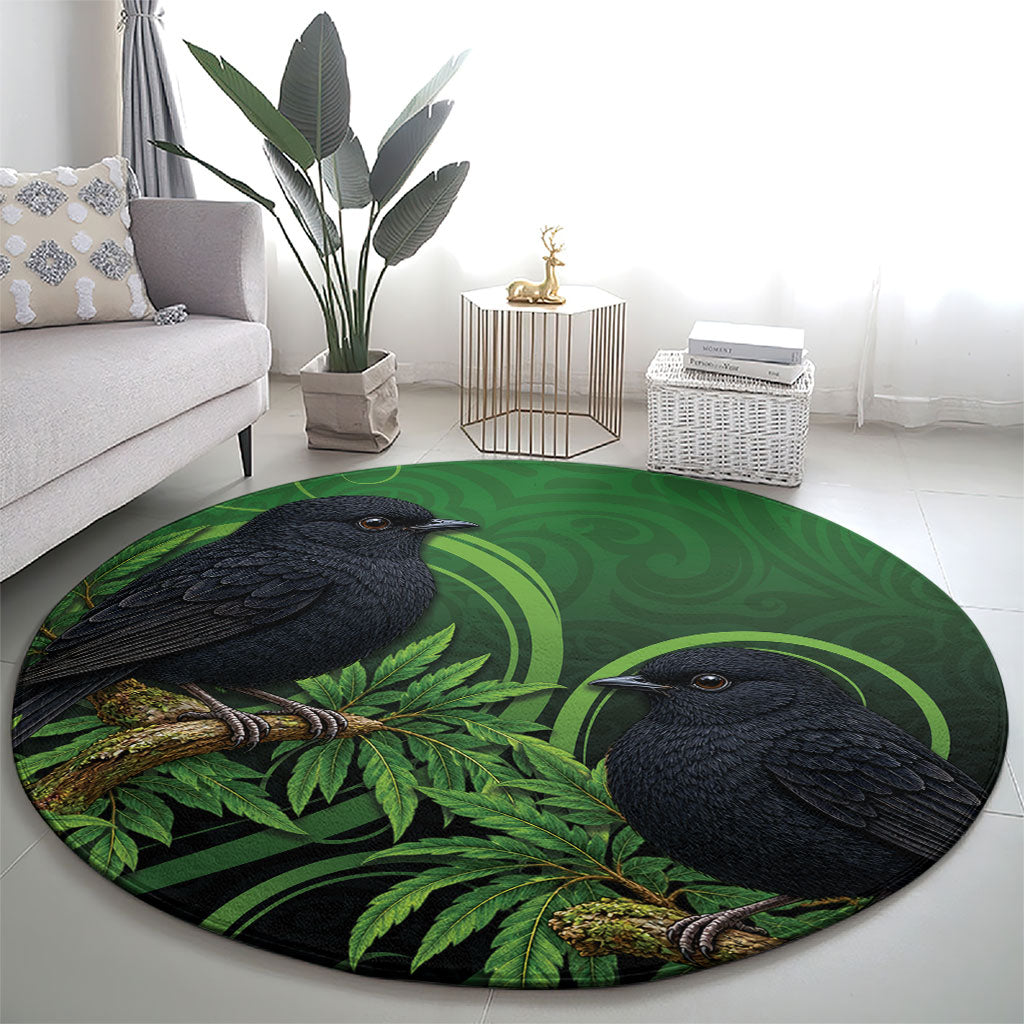 New Zealand Black Robin Round Carpet Karure Maori Koru Art Tattoo