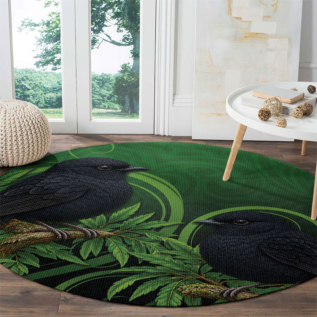 New Zealand Black Robin Round Carpet Karure Maori Koru Art Tattoo