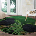 New Zealand Black Robin Round Carpet Karure Maori Koru Art Tattoo