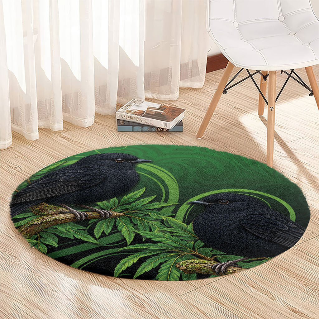 New Zealand Black Robin Round Carpet Karure Maori Koru Art Tattoo