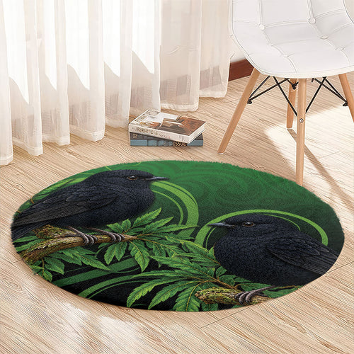 New Zealand Black Robin Round Carpet Karure Maori Koru Art Tattoo