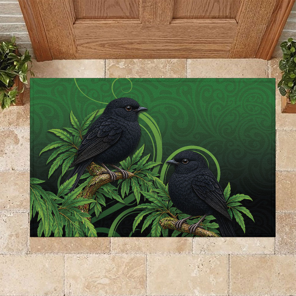 New Zealand Black Robin Rubber Doormat Karure Maori Koru Art Tattoo