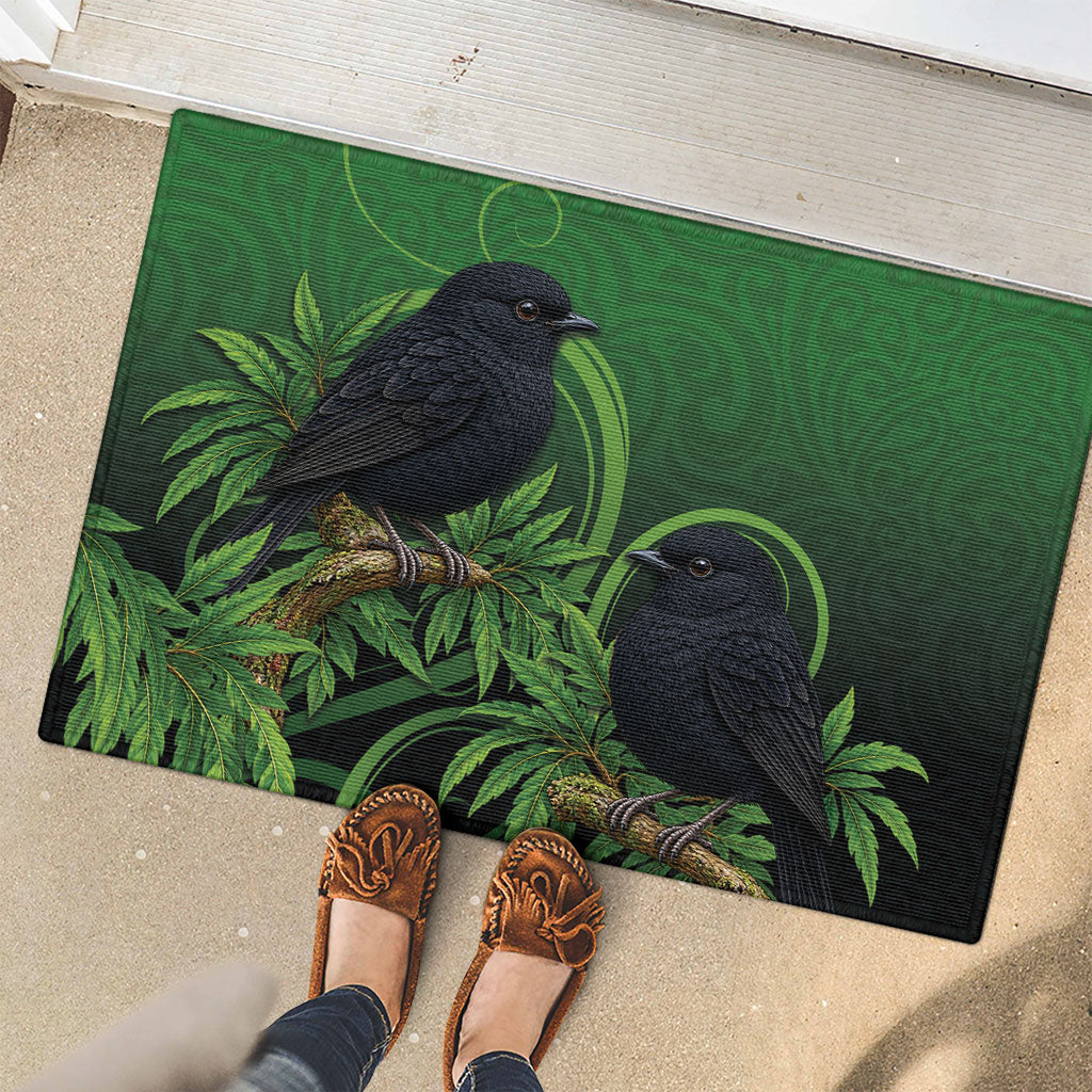 New Zealand Black Robin Rubber Doormat Karure Maori Koru Art Tattoo