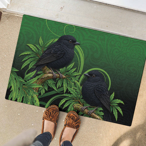 New Zealand Black Robin Rubber Doormat Karure Maori Koru Art Tattoo