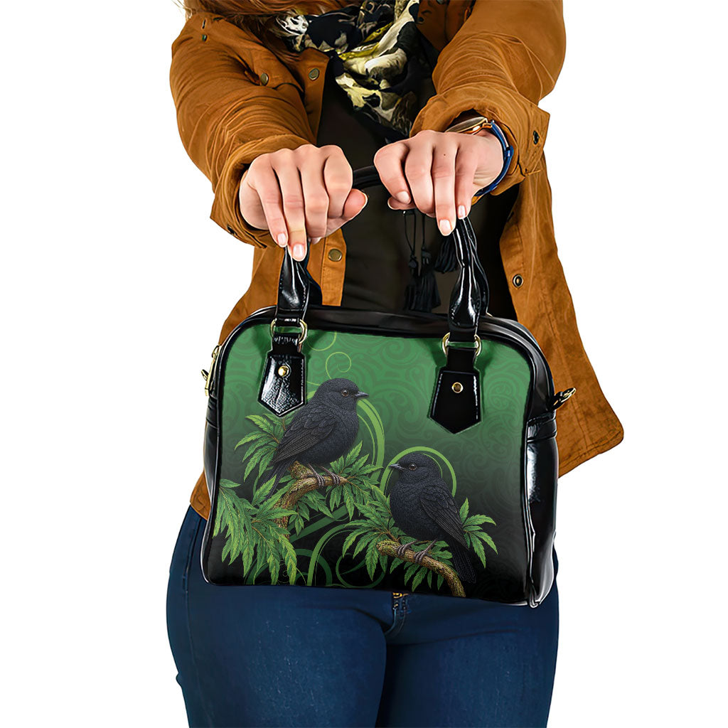 New Zealand Black Robin Shoulder Handbag Karure Maori Koru Art Tattoo