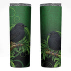 New Zealand Black Robin Skinny Tumbler Karure Maori Koru Art Tattoo