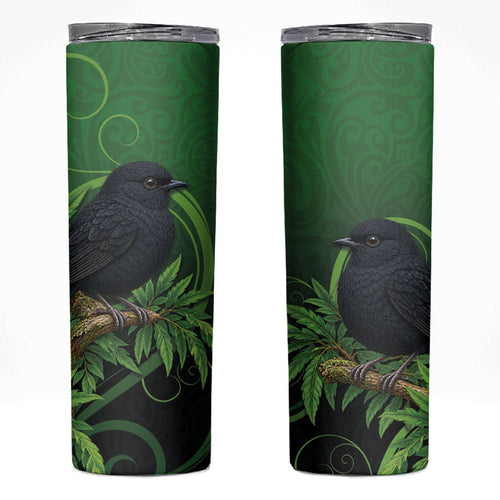 New Zealand Black Robin Skinny Tumbler Karure Maori Koru Art Tattoo
