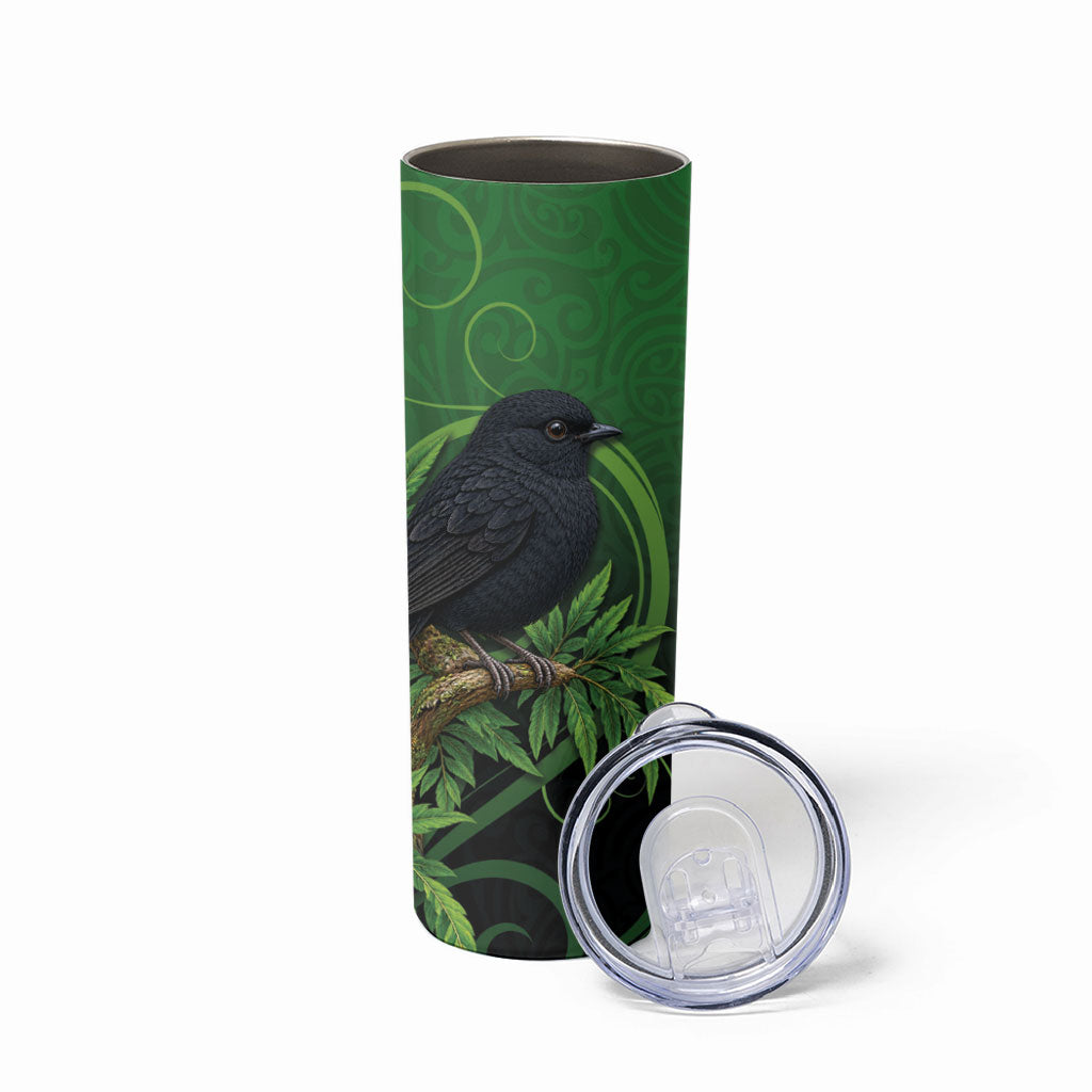 New Zealand Black Robin Skinny Tumbler Karure Maori Koru Art Tattoo