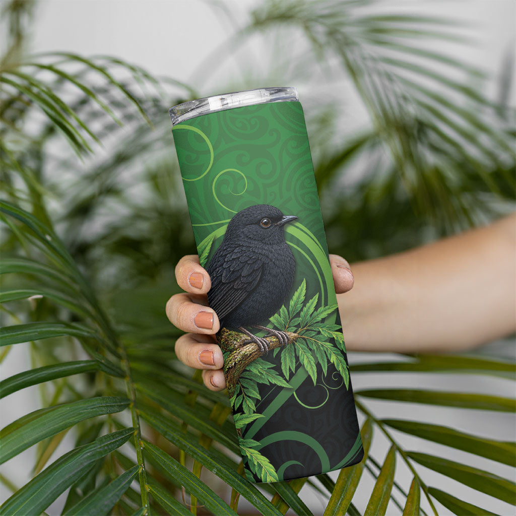 New Zealand Black Robin Skinny Tumbler Karure Maori Koru Art Tattoo