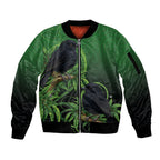 New Zealand Black Robin Sleeve Zip Bomber Jacket Karure Maori Koru Art Tattoo