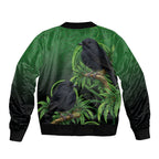 New Zealand Black Robin Sleeve Zip Bomber Jacket Karure Maori Koru Art Tattoo