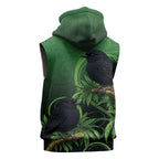 New Zealand Black Robin Sleeveless Hoodie Karure Maori Koru Art Tattoo